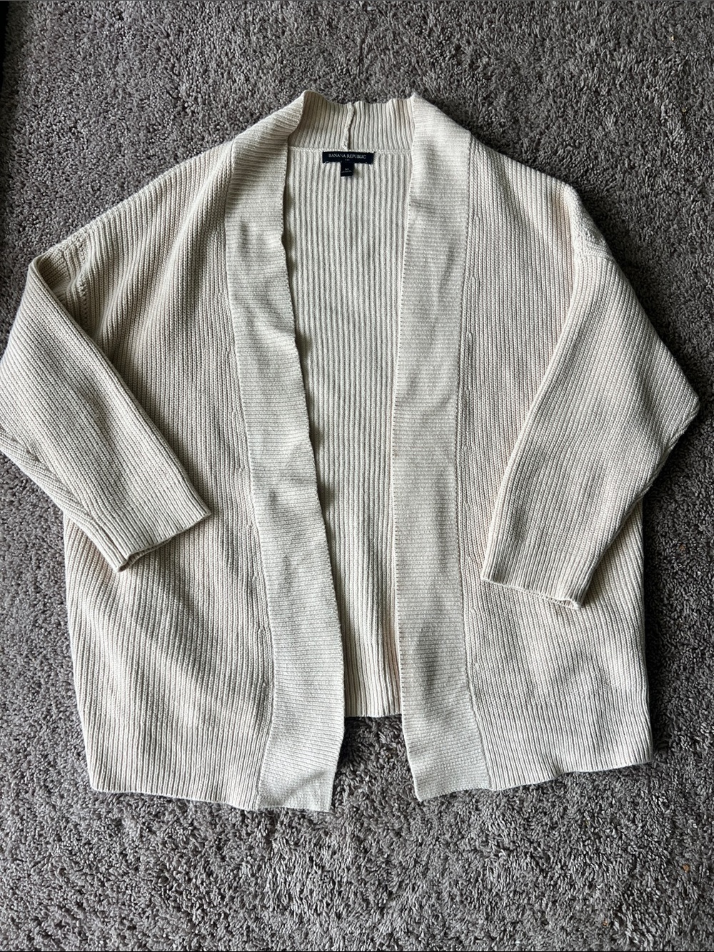 Banana Republic Open Front Ribbed Knit Cardigan Cotton Neutral Cozy Size Medium